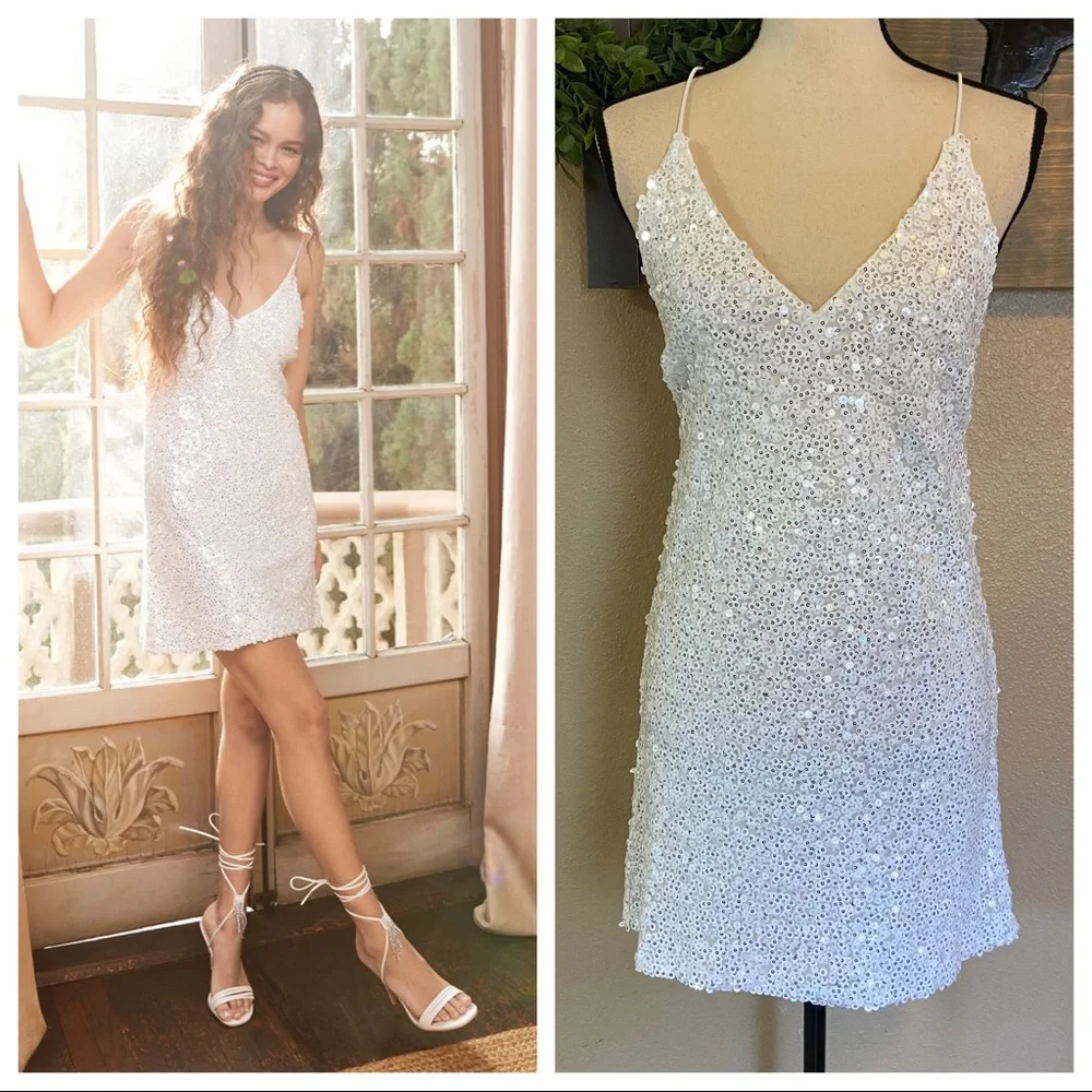 NWOT Lulus Force of Fashion White Backless Sequin Mini Dress